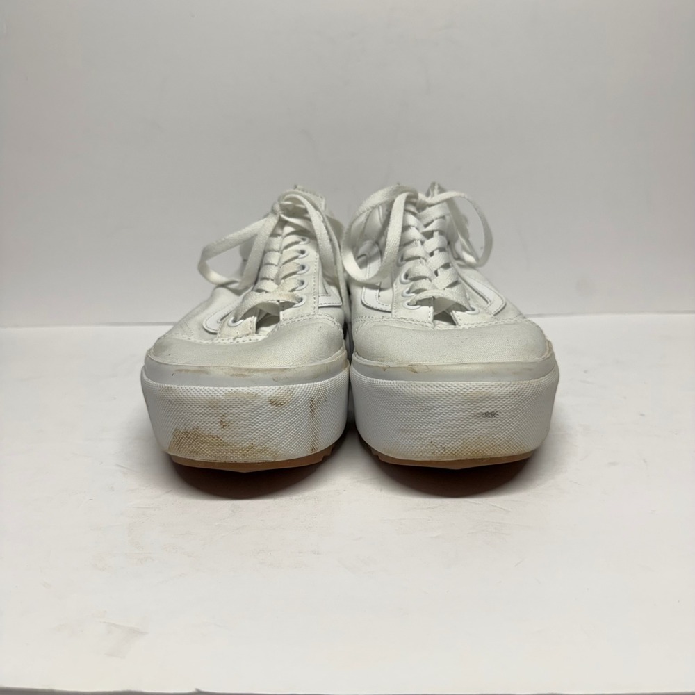 Vans Old Skool Stacked White Canvas Platform Sneakers Mens 9 Womens 10.5 - Picture 2 of 8
